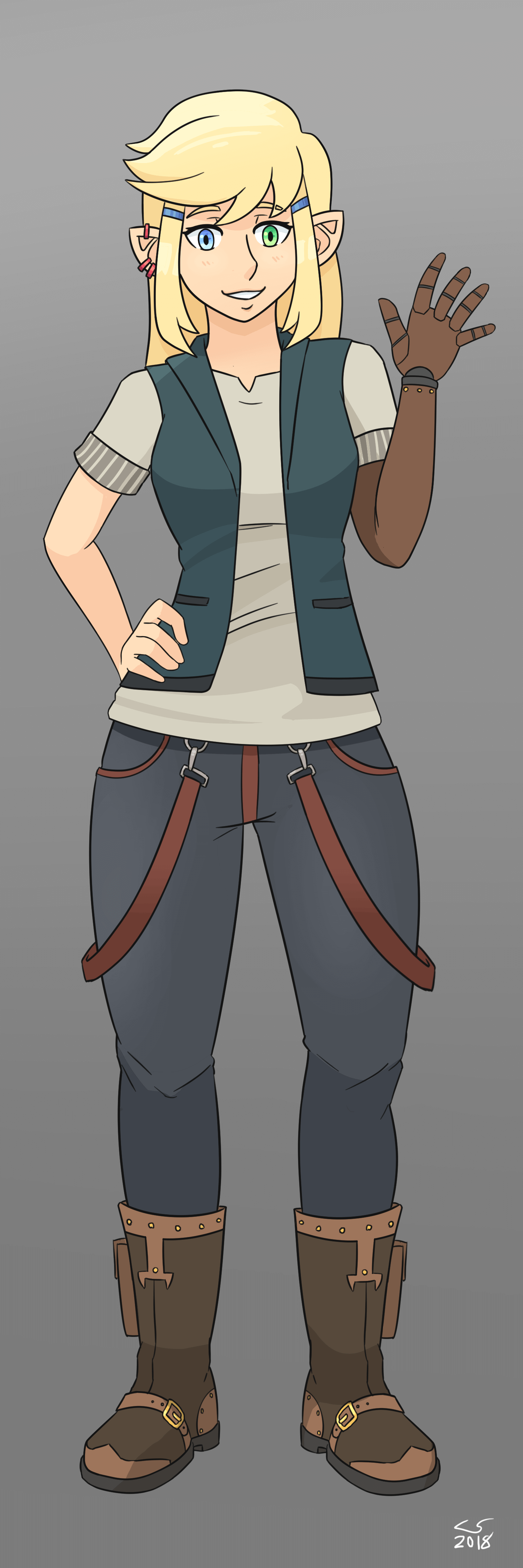 Full-body portrait of Caelle looking almost like herself. I had almost nailed down her design.