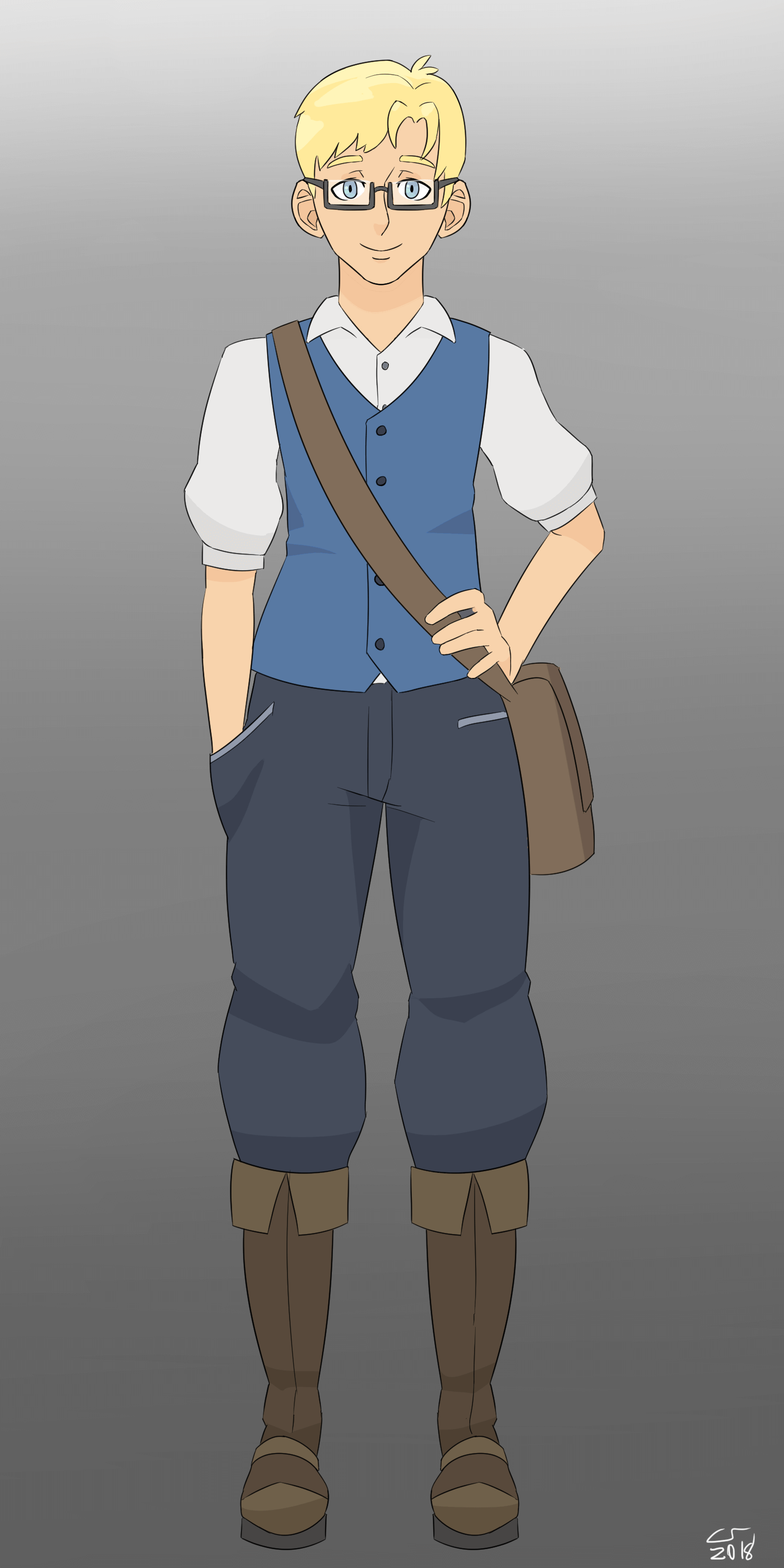 Full-body portrait of Isaac looking almost like himself. I hadn't figured out his design yet.