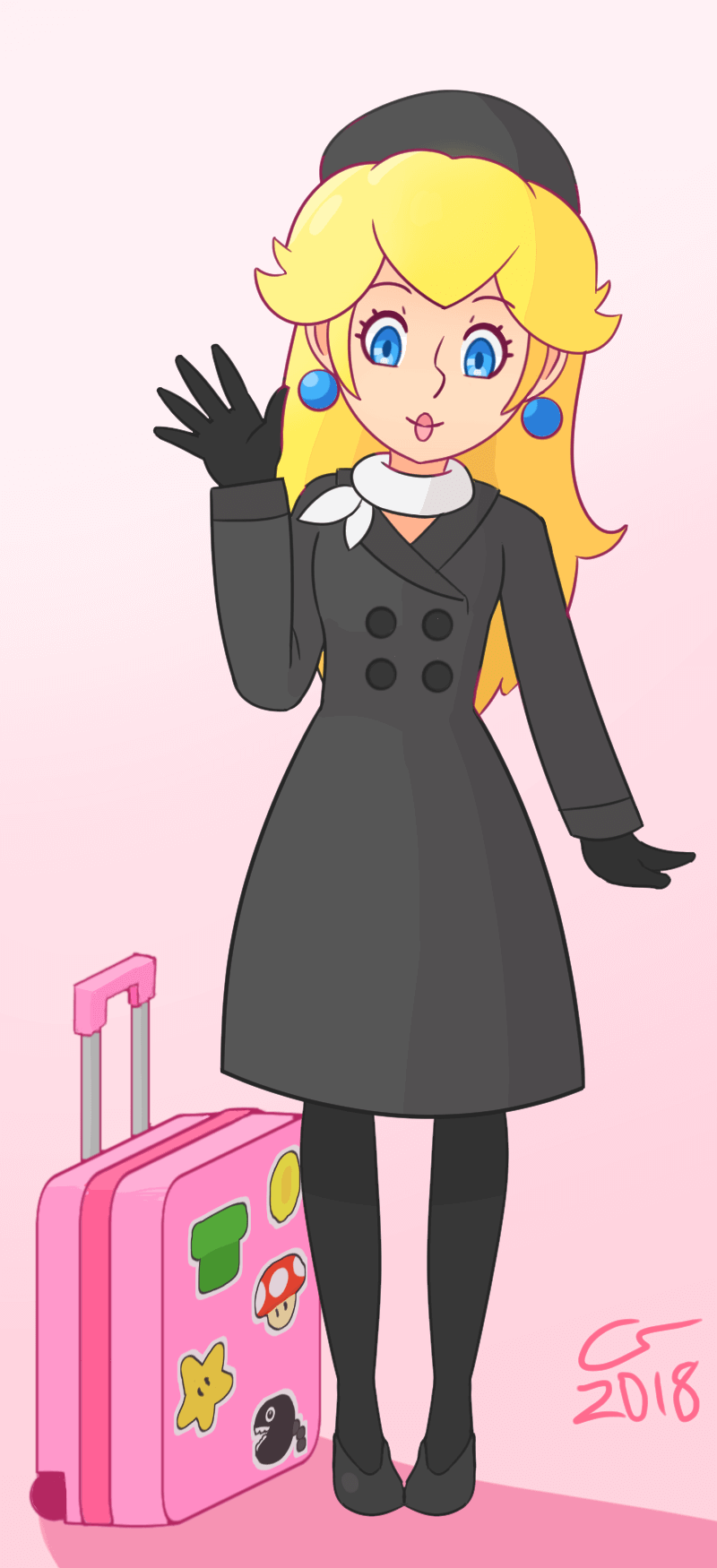 Full-body portrait of Princess Peach in her peacoat outfit from Super Mario Odyssey