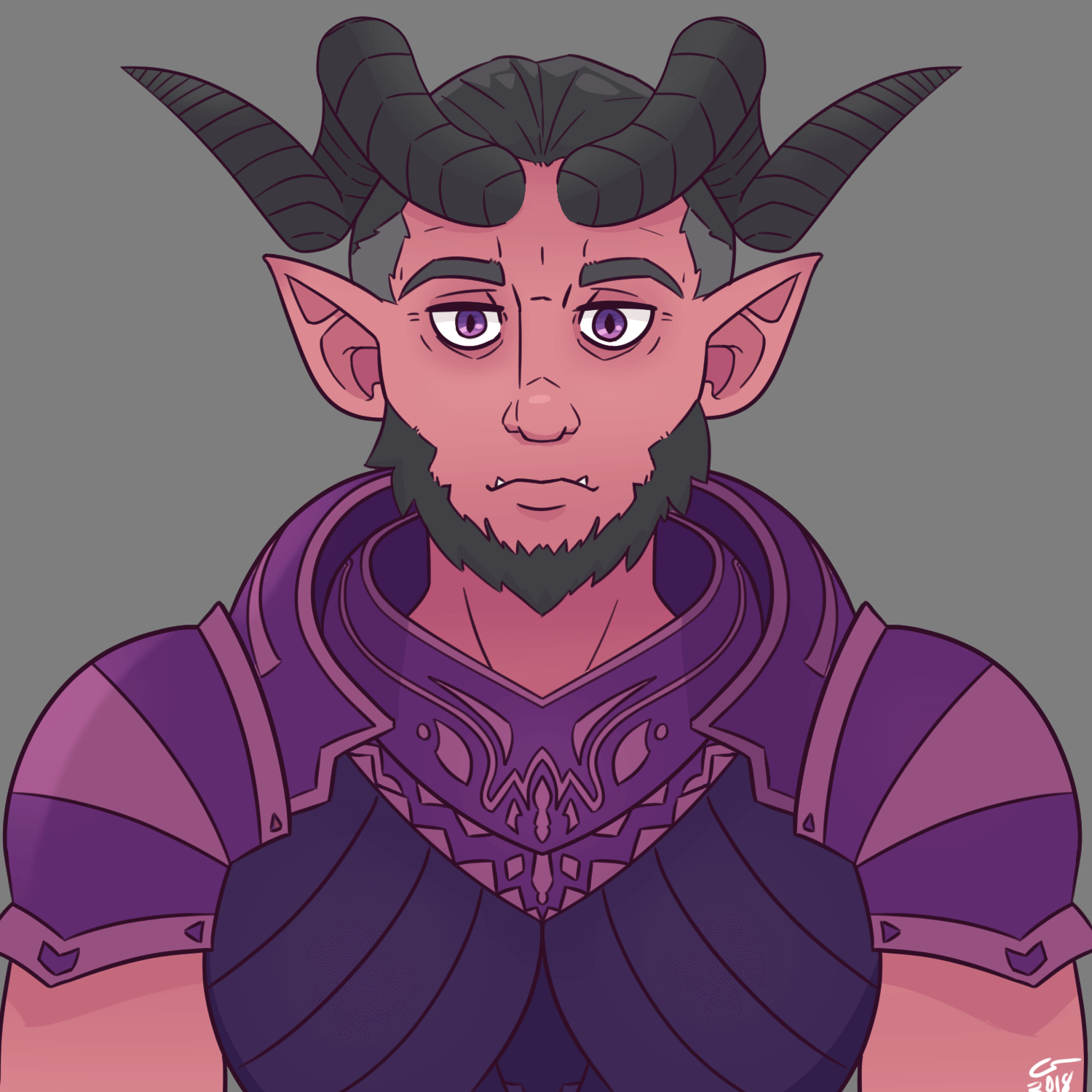 Portrait of a tiefling man in heavy armor