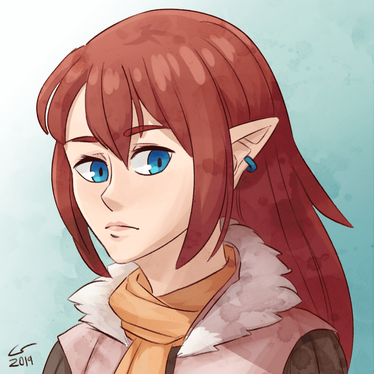 Portrait of Raven from Rune Factory 3. The colors have a sort of watercolor vibe to them