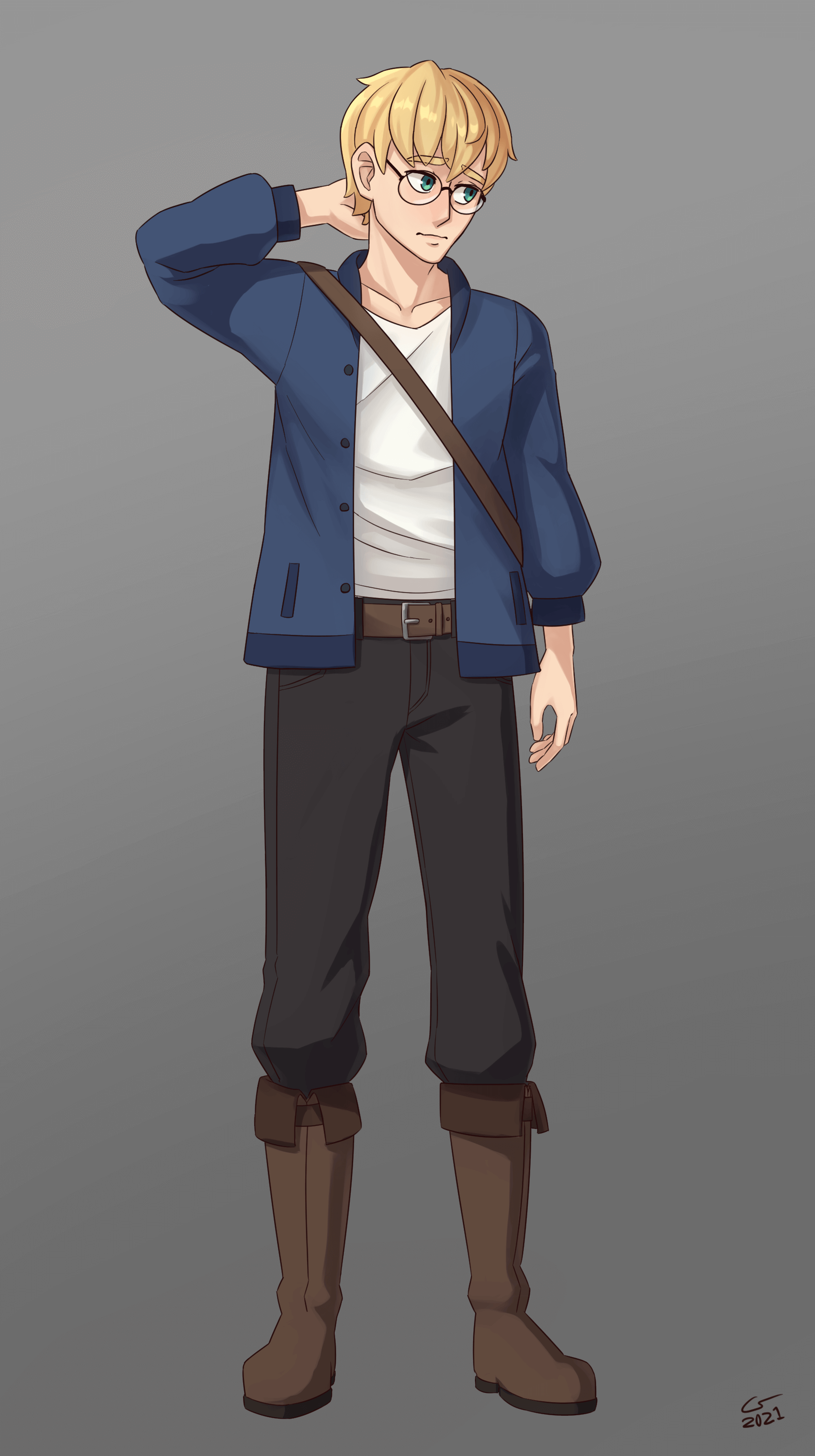 Full-body portrait of Isaac, finally looking like himself. I'd just nailed down his design.