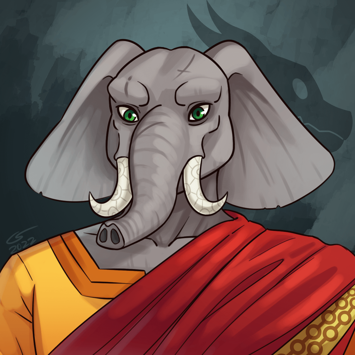 Portrait of a Loxodon wearing luxurious robes.