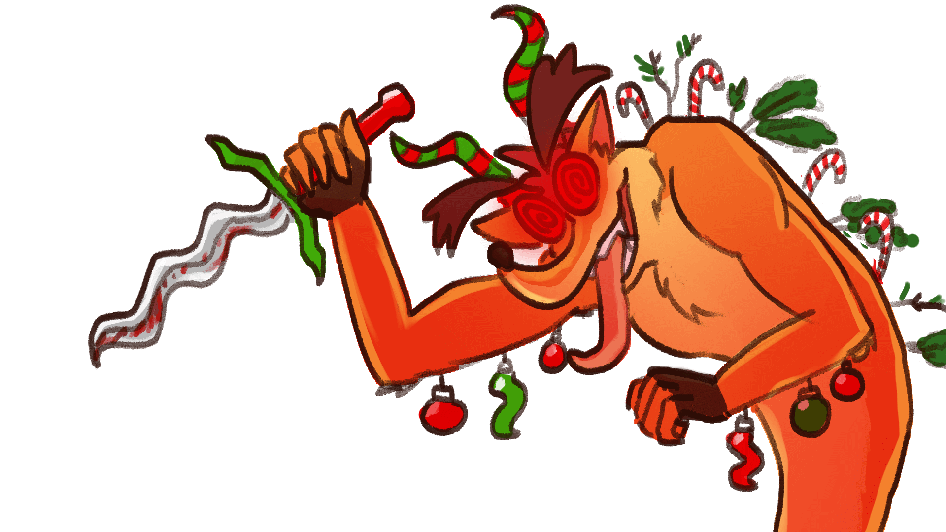 PNGtuber of Crash Bandicoot as a demonic krampus, mouth closed.