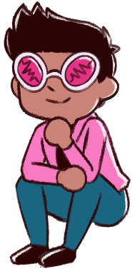 Pngtuber of a man in a pink jacket and Jet-Set-Radio-style sunglasses, mouth closed.