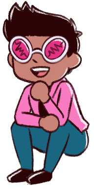 Pngtuber of a man in a pink jacket and Jet-Set-Radio-style sunglasses, mouth open.