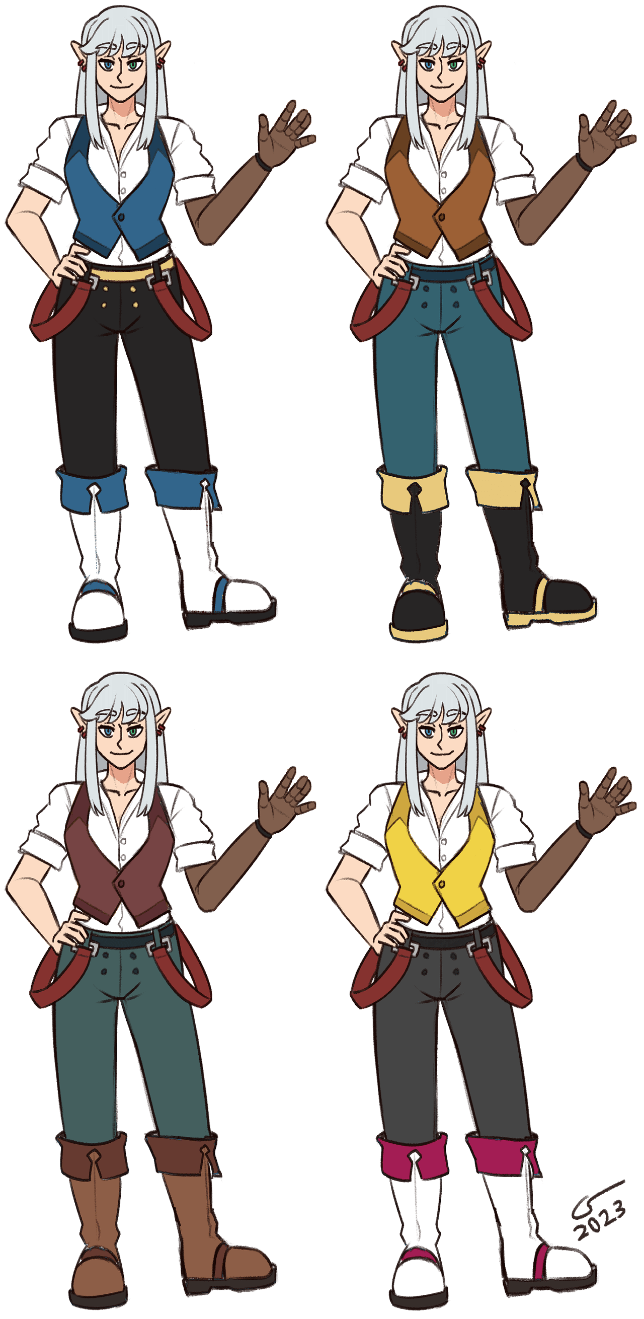 Several palette swaps of the above portrait of Caelle smiling and waving.